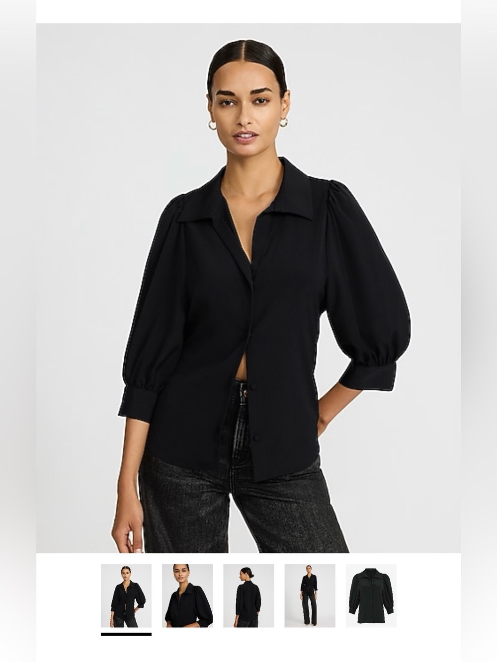 Express Black Puff-Sleeve Button Front Blouse